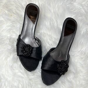 Mootsie Tootsie satin beaded peep toe 3.5 inch heels